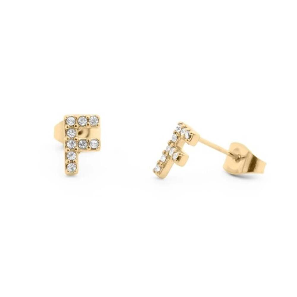 NWT 18K Gold PVD Initial Stud F Earrings Stones Waterproof Tarnish Free Dainty
